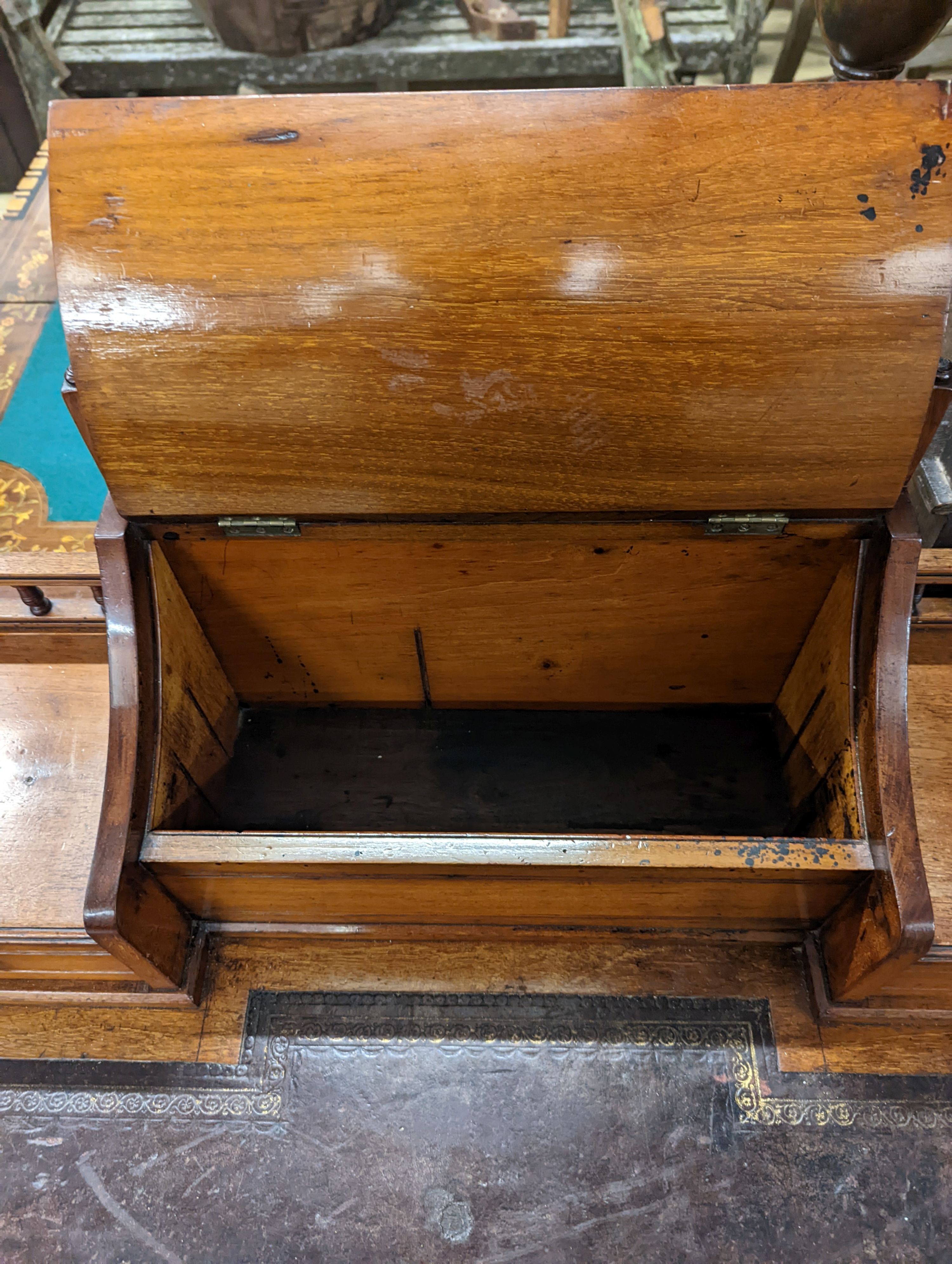 A late Victorian mahogany desk, width 92cm, depth 56cm, height 102cm